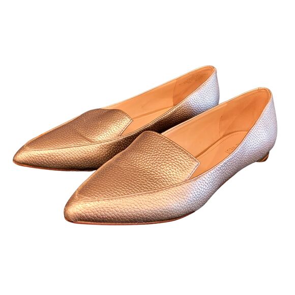 8M Nine West Gold Metallic Leather WNA Dallas Flat Shoe Man Made Pointy Toe - Picture 2 of 6